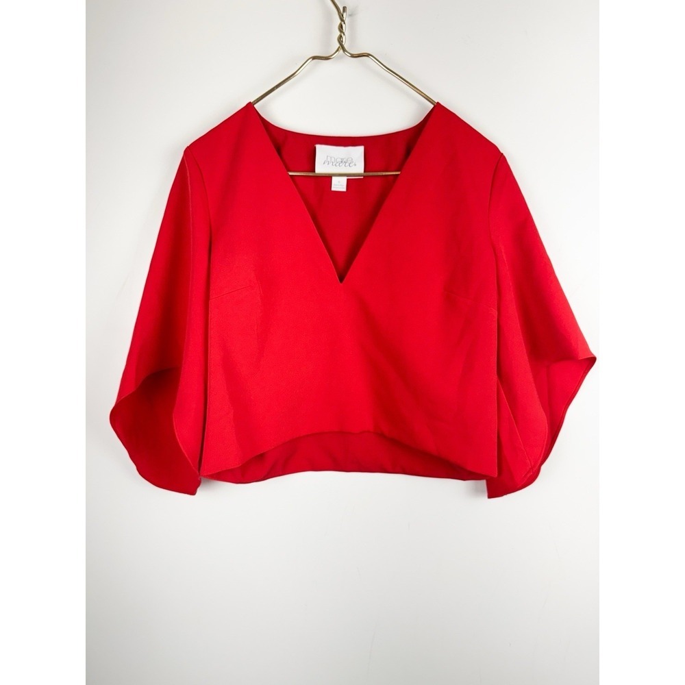 Mare Mare Red Plunging V Neck Crop Top Cape Sleeve Minimalist Structured Sm S